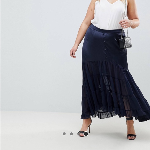 NWT ASOS CURVE Satin Mix Tiered Maxi Skirt sz 20 - Picture 5 of 5